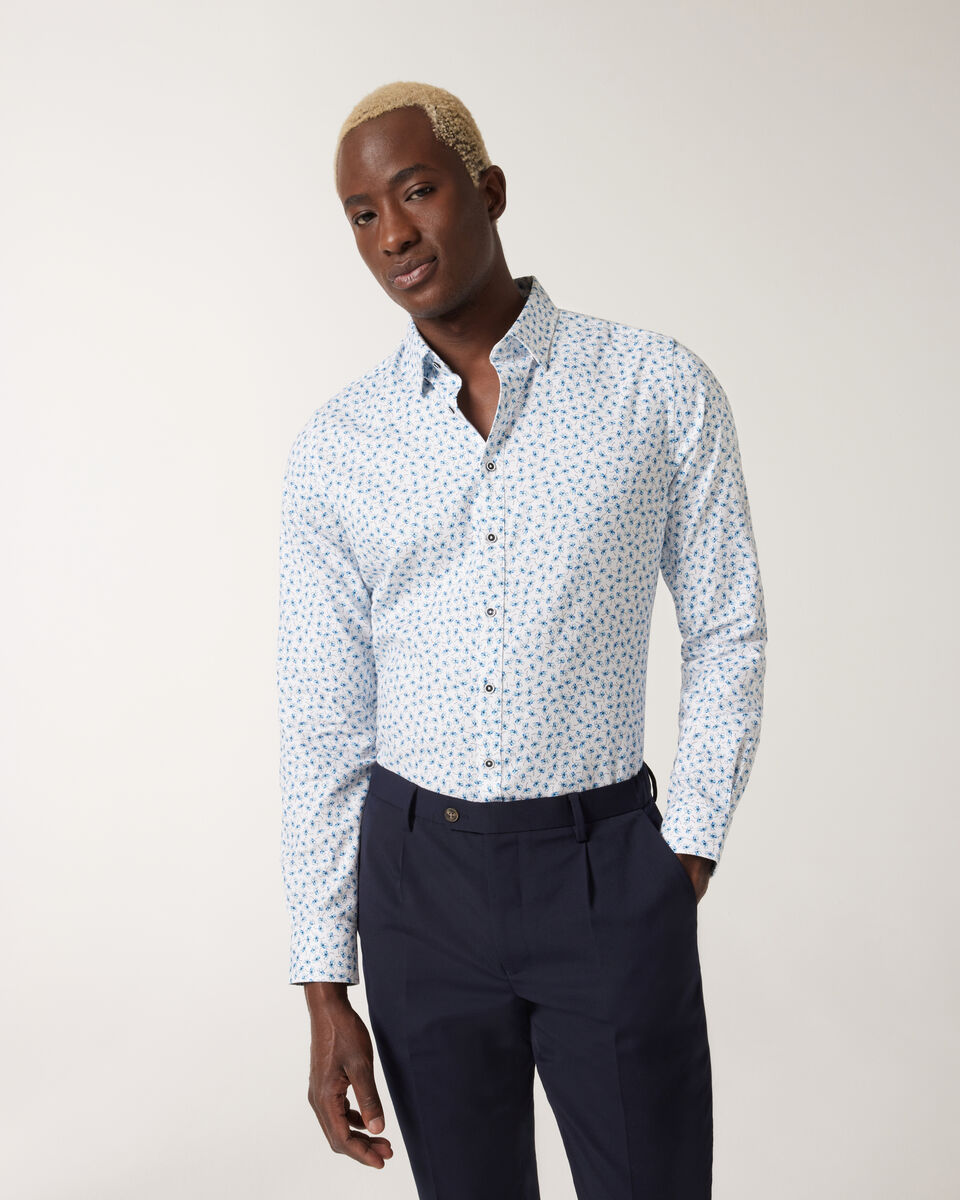 Painted Floral Print Dress Shirt, Blue, hi-res